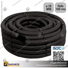 TUBO CORRUGADO NEGRO 28MM ROLLO 100 MTS