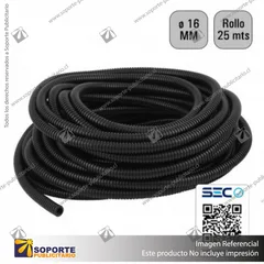 TUBO CORRUGADO NEGRO 16MM ROLLO 25 MTS