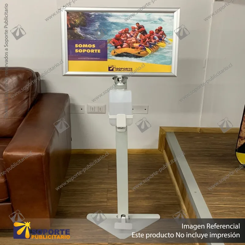 PEDESTAL SANITARIO METALICO BASE TRIANGULAR + PORTA GRAFICA MARCO CLIP FORMATO A4 (21*29.7 CMS)