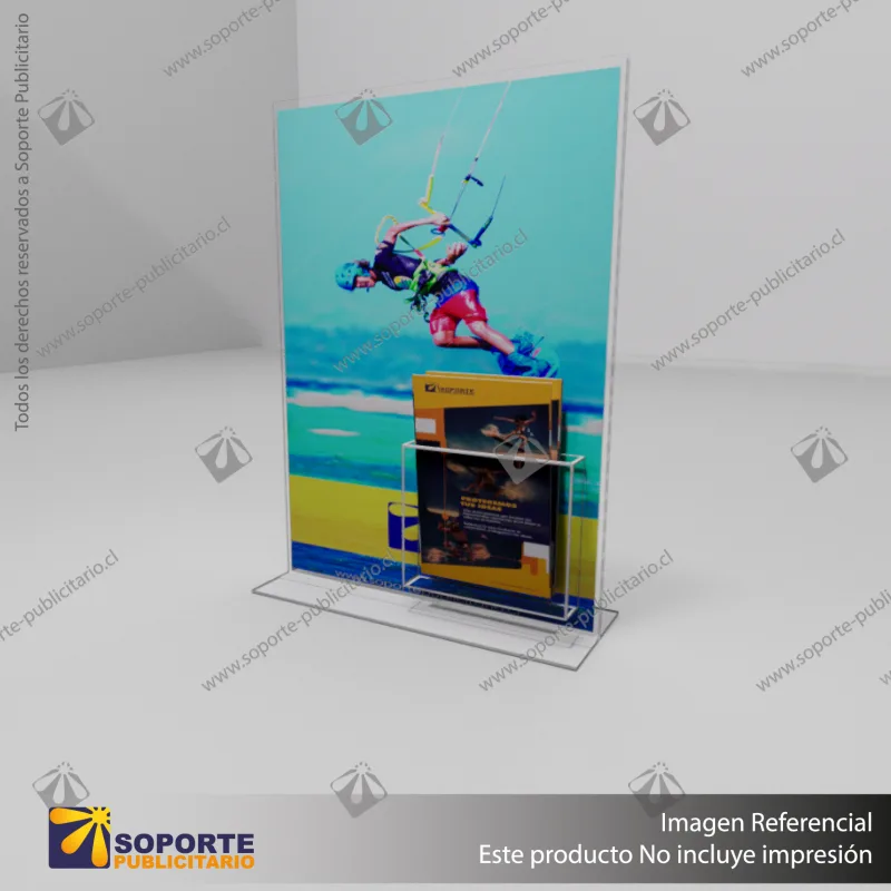 PORTA FOLLETO EN PORTA GRAFICA ACRILICO A4 (21*29.7 CMS) FORMATO T VERTICAL 2 MM