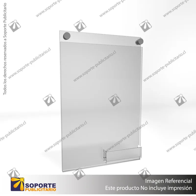 PORTA GRAFICA ACRILICO CON TARJETERO A4 (21*29.7 CMS) MURO VERTICAL 2 MM + SET EMBELLECEDOR