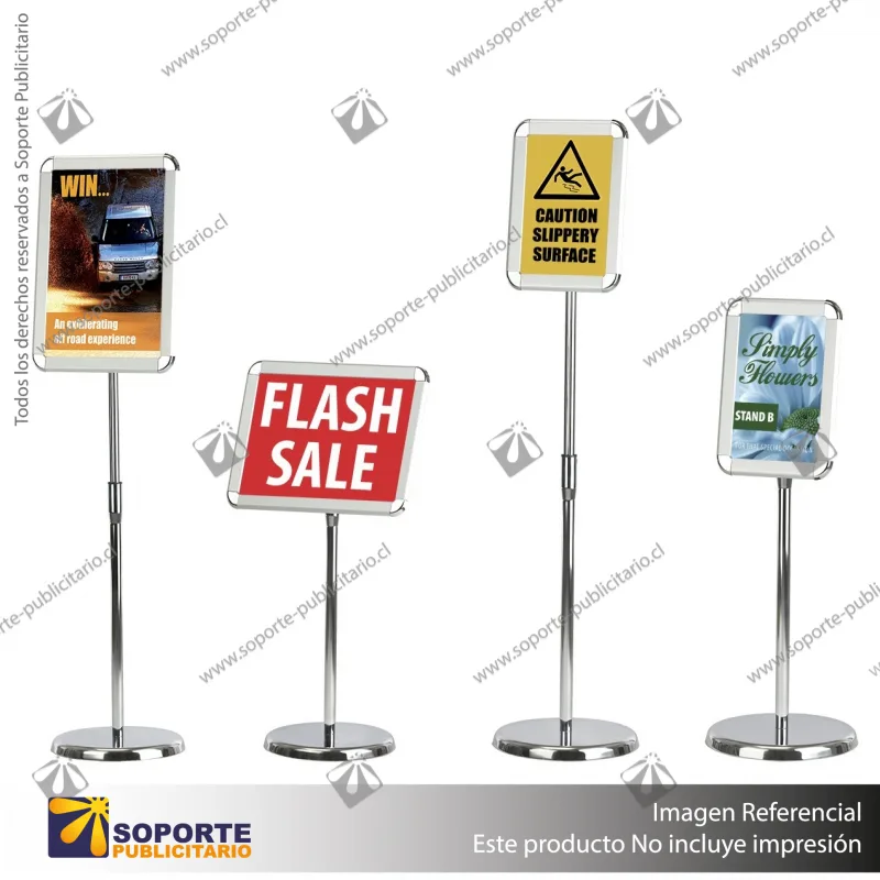 PORTA GRAFICA MARCO CLIP ALUMINIO CON PEDESTAL AJUSTABLE FORMATO A4 (21*29.7 CMS) (C10)
