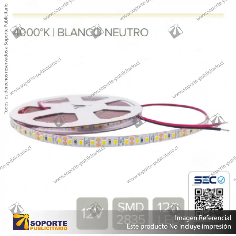 CINTA LED 9.6W 12V 120L NEUTRO (ROLLO 5 MTS)
