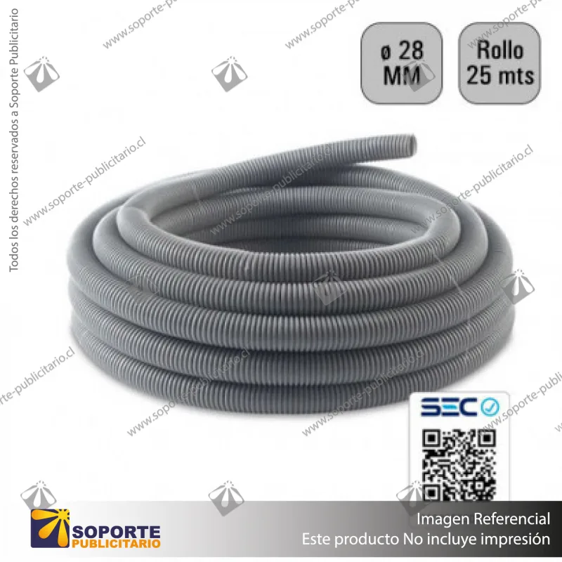TUBO CORRUGADO GRIS 28MM ROLLO 25 MTS