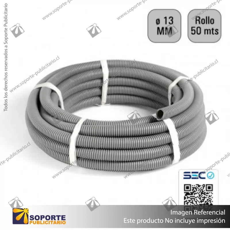 TUBO CORRUGADO GRIS 13MM ROLLO 50 MTS