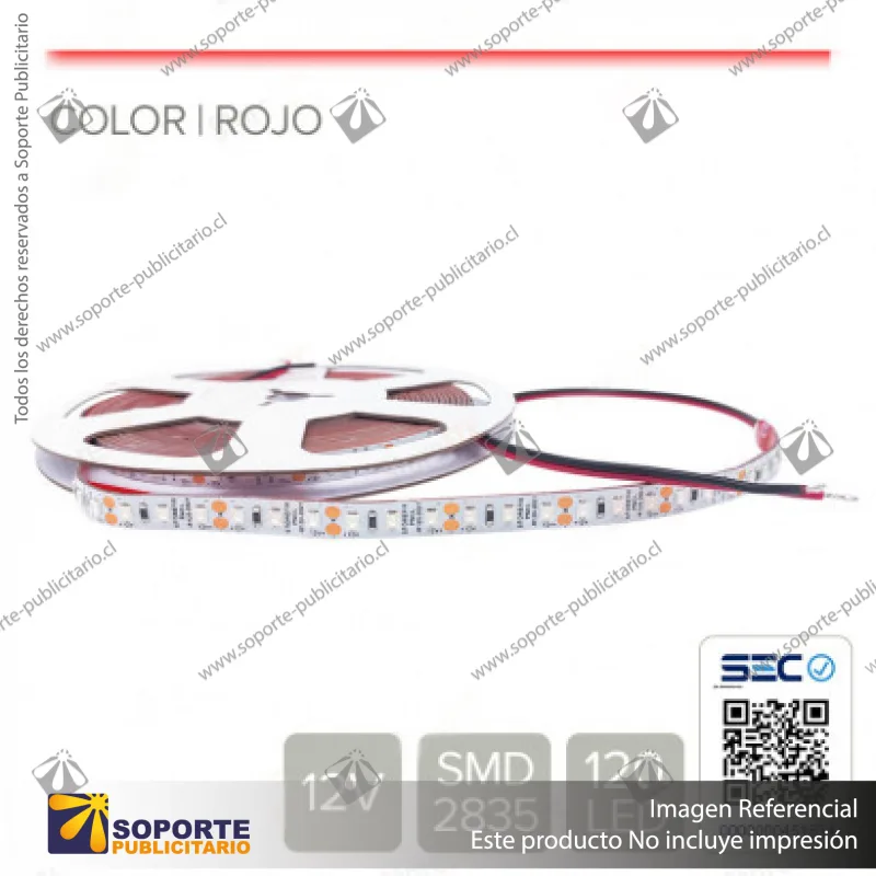 CINTA LED 12W 12V 120L ROJO (ROLLO 5 MTS)