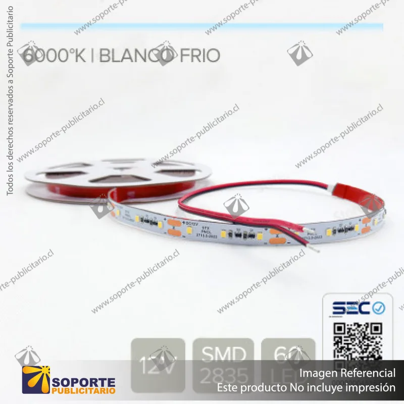 CINTA LED 13.2W 12V 60L FRIO 6900K (ROLLO 5 MTS)
